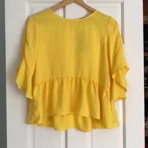 ZARA Yellow Blouse with Ruffle Sleeves